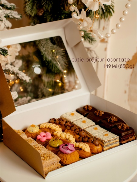 assorted pastries, pastry box, dessert box, assorted desserts, bakery treats, gift guide, lifestyle, warm, calm, neutral, brown, christmas