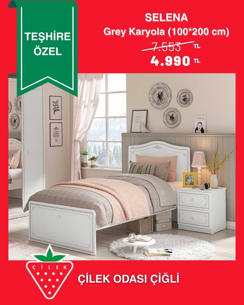 A high-conversion display ad for a childrens bed highlighting a specific discounted showroom model price with a clear red background for high attention.