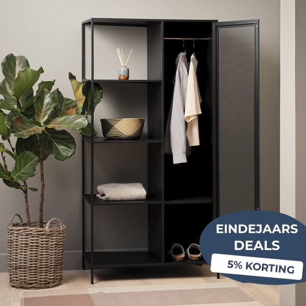 storage wardrobe, metal wardrobe, open wardrobe, clothing cabinet, storage shelf unit, holiday sale, lifestyle, calm, trustworthy, neutral, black, year end sale