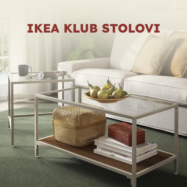 A clean, lifestyle-focused ad creative featuring a coffee table set in a bright, modern living room to emphasize home comfort.