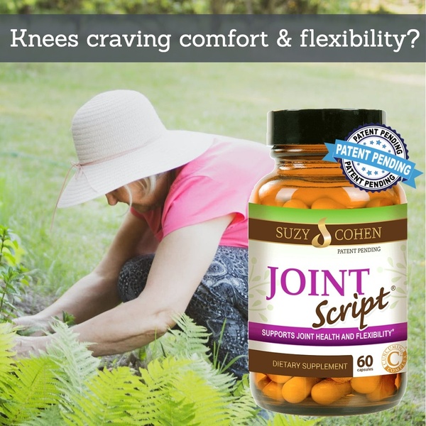 A square-format static ad showing a senior gardening alongside a bottle of joint supplement to visually represent the relief of pain.