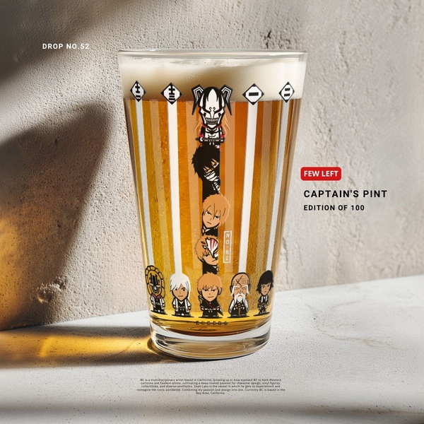 A high-quality 1:1 image featuring a character-themed pint glass with a limited edition 'Few Left' callout, emphasizing scarcity and exclusivity.