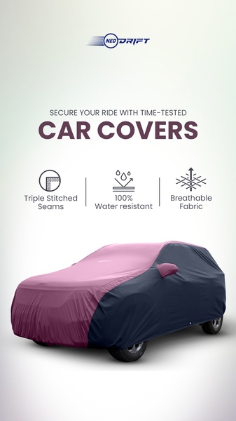 A clean, minimalist 9:16 vertical ad highlighting three key functional benefits of a protective car cover against a neutral background.