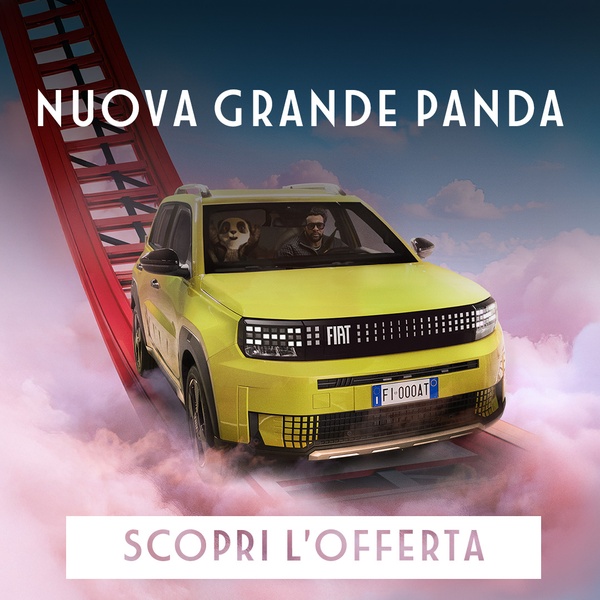 A high-concept 1:1 creative featuring the car driving on a suspended red track in the clouds, emphasizing a bold, imaginative brand launch.