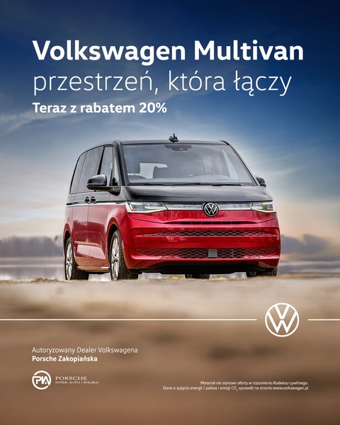 A clean, high-resolution product shot of a van positioned against a blurred horizon with a clear 20% discount offer overlaid.
