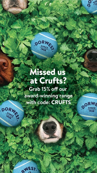 A vertical 9:16 ad creative for a dog supplement brand that uses a playful hidden-object visual of tennis balls buried in parsley to attract pet owners.