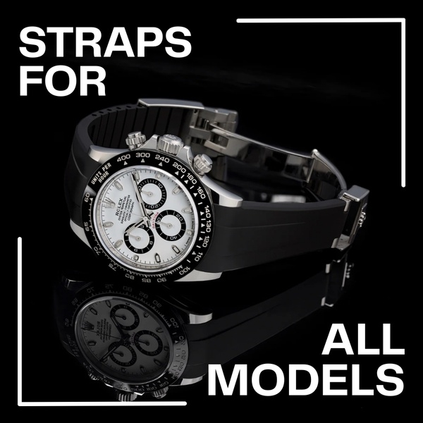 watch straps, watch bands, rubber watch strap, watch strap replacement, watch band replacement, silicone watch band, brand awareness, product launch, minimalist, modern typography, bold, luxurious, black, neutral