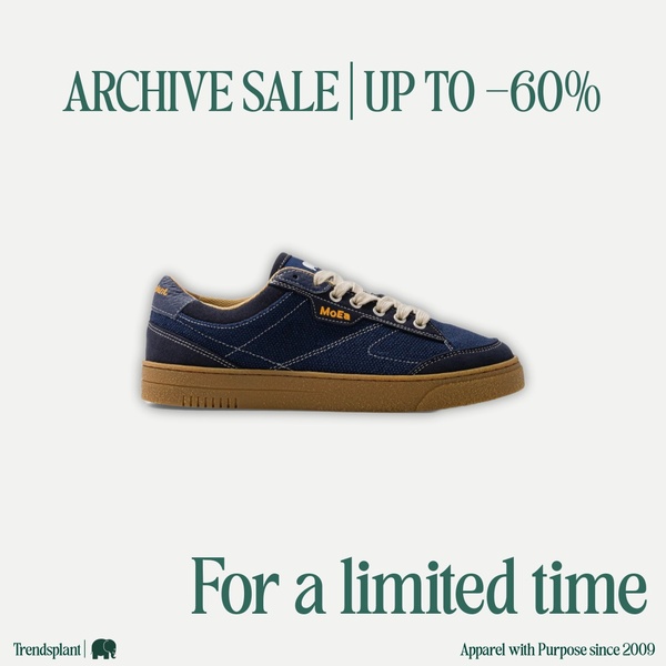 A clean, high-contrast product-centric advertisement featuring a single canvas sneaker against a neutral background to announce an archive sale.
