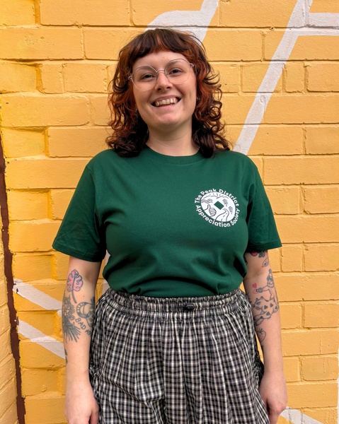 graphic t-shirt, cotton t-shirt, crew neck shirt, printed t-shirt, short sleeve shirt, brand awareness, lifestyle, playful, fresh, yellow, green, neutral