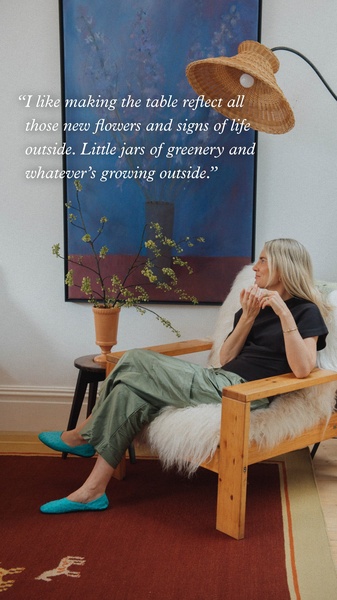 A lifestyle-focused ad for ballet flats using a personal, intimate quote to build brand connection in a home setting.