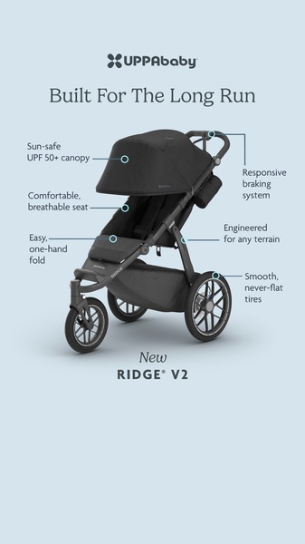 A vertical product feature highlight showcasing the core technical benefits of a stroller using clear, targeted callout labels.
