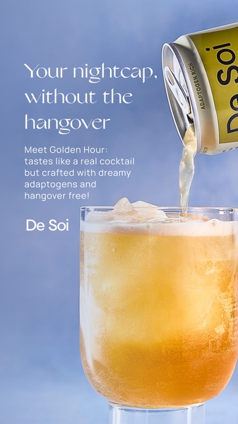 A high-contrast, benefit-led beverage ad showcasing a refreshing pour in a 9:16 vertical format.