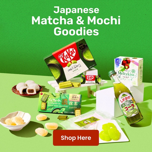japanese snacks, matcha candy, mochi sweets, japanese candy, asian snack box, matcha chocolate, japanese treats, new arrival, product launch, flat lay, lifestyle, playful, fresh, green, red, neutral
