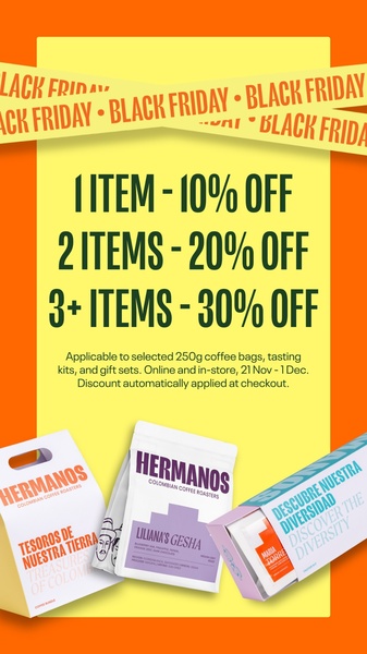 A clean, high-contrast promotional graphic highlighting a tiered discount offer for coffee products over the Black Friday period.