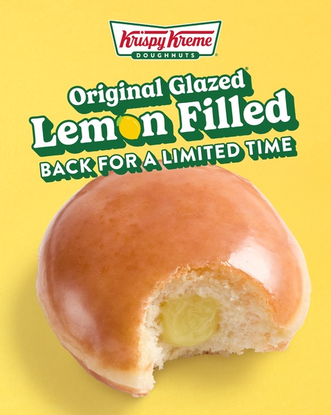 filled doughnut, glazed donut, lemon donut, cream filled donut, bakery donut, donut shop, limited time deal, product launch, minimalist, playful, fresh, yellow, green, orange