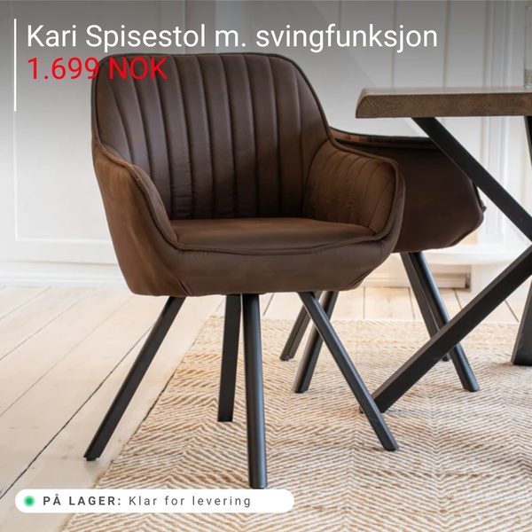 A square-ratio ad creative showcasing a brown, ribbed dining chair with a swivel base, featuring a clear product title and price overlay.