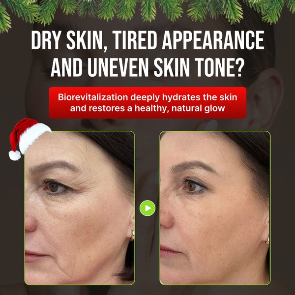 skin hydration serum, face moisturizer, skin revitalization treatment, anti-aging skin care, skin brightening treatment, facial hydration product, social proof, brand awareness, ugc style, modern typography, bold, trustworthy, brown, red, green, christmas