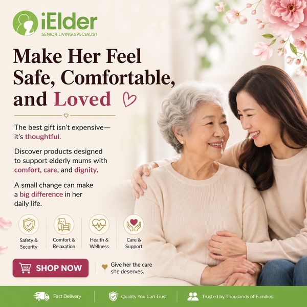 A square format social media ad featuring a warm, intimate photo of a senior woman and her caregiver, focusing on themes of trust and compassionate care.