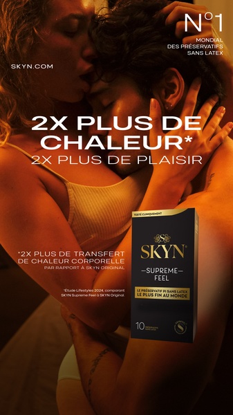 A 9:16 mobile-first ad featuring a couple in an intimate, warm-lit setting that emphasizes the product benefits of heat transfer and physical sensation.