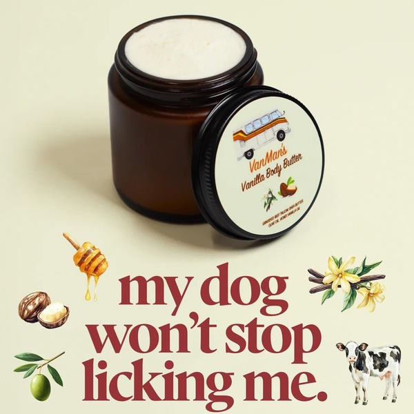 A clever product-focused ad that uses a humorous customer pain point about their body butter to stop the scroll.
