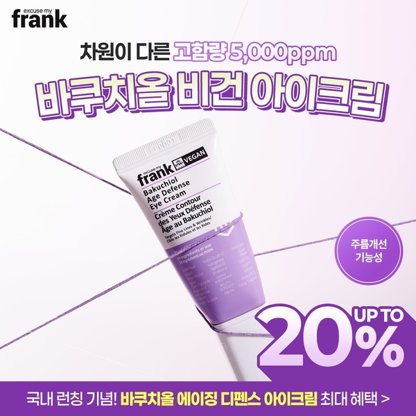 A clean, minimalist product-focused ad highlighting the 5,000ppm Bakuchiol concentration with a clear discount offer.