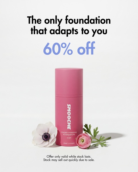 foundation, liquid foundation, face foundation, color changing foundation, foundation makeup, face makeup, sale promotion, limited time deal, minimalist, flat lay, fresh, playful, neutral, pink, purple