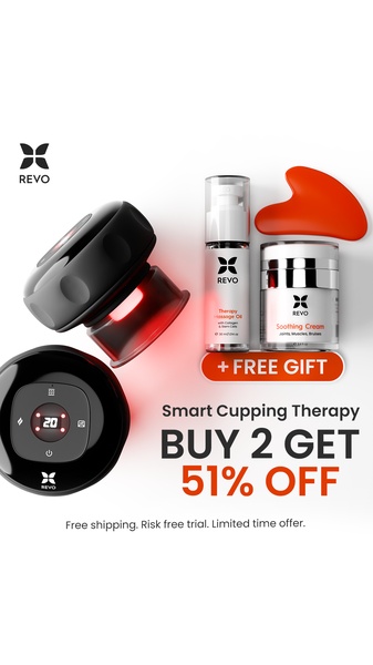 This static creative uses a clean, product-focused layout to emphasize a discount offer and a bonus gift for Smart Cupping Therapy.