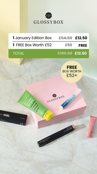 beauty subscription box, beauty box, makeup subscription, skincare subscription box, beauty sample box, cosmetics gift box, bundle offer, free shipping, lifestyle, flat lay, fresh, playful, pastel, green, neutral, new year