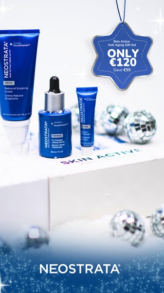 skincare gift set, anti aging skin care, facial serum set, skin care bundle, face cream set, skincare collection, bundle offer, sale promotion, lifestyle, editorial, luxurious, bold, blue, neutral, christmas