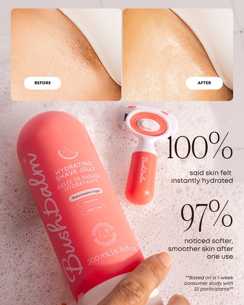 A split-screen comparison showing the skin texture before and after using the product, supported by social proof statistics.