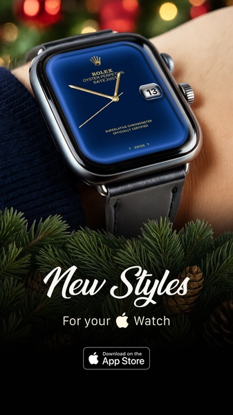 watch face app, apple watch app, watch face customization, smartwatch faces, watch face designs, watch face styles, new arrival, product launch, lifestyle, editorial, luxurious, warm, blue, black, green, christmas