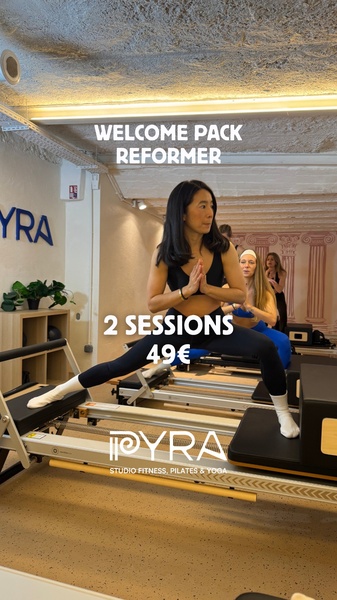 A high-conversion 9:16 vertical ad showcasing a Pilates Reformer workout with a clear, price-anchored offer overlay.