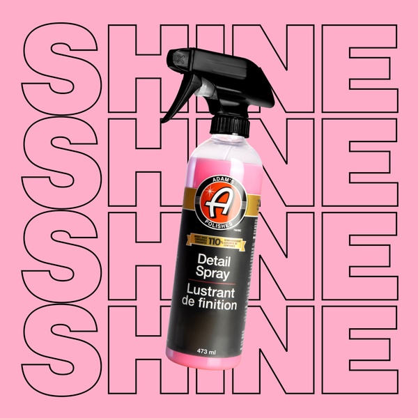 A high-contrast 1:1 square graphic that emphasizes the word 'SHINE' repeated in a grid pattern to frame the product bottle centrally.