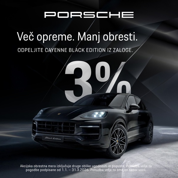 A dark-themed promotional ad featuring a black luxury SUV, highlighting a 3% interest rate offer.