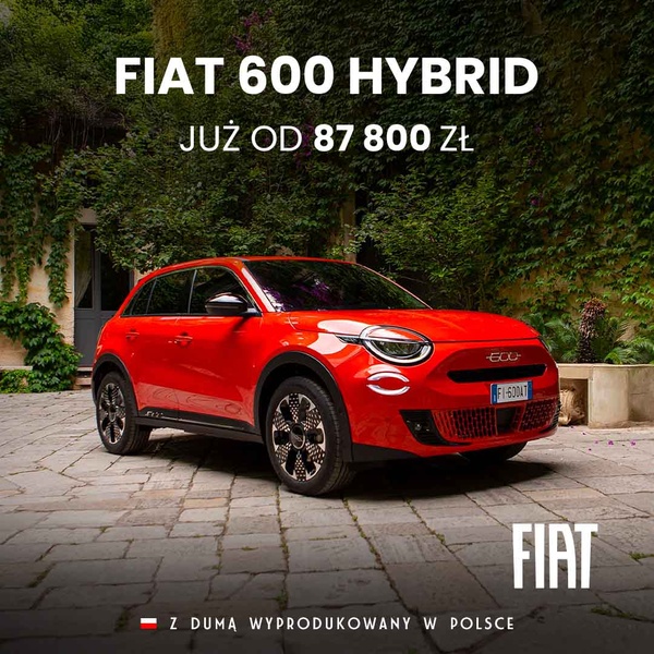 A static square creative featuring a red hybrid vehicle in a courtyard setting, emphasizing the starting price and local production origin.