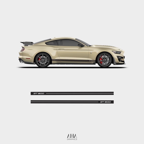 A high-fidelity digital rendering of a beige sports car featuring sleek black side decal graphics against a clean, neutral background.