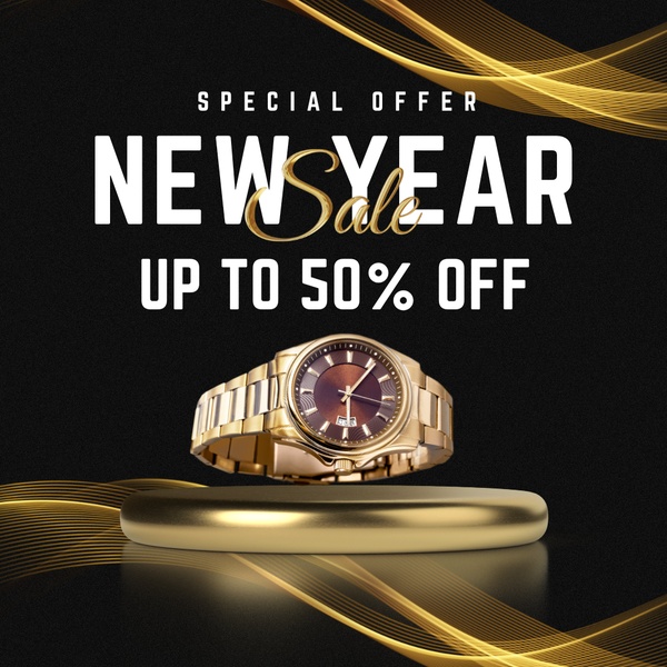 watch, wristwatch, timepiece, luxury watch, gold watch, dress watch, men's watch, sale promotion, minimalist, luxurious, black, gold, new year