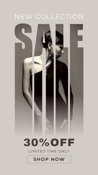 new collection, fashion sale, clothing discount, style promotion, apparel offer, new arrival, sale promotion, editorial, modern typography, luxurious, bold, neutral, black