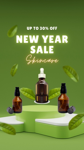skincare serum, face serum, beauty serum, facial treatment, skincare oil, beauty oil, face oil, sale promotion, minimalist, fresh, calm, green, new year