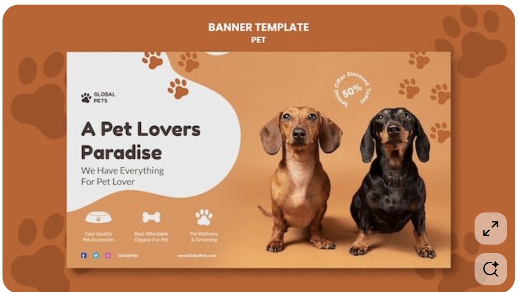 A high-performing pet accessories advertisement featuring two dogs and clear value propositions in a clean, professional banner format.