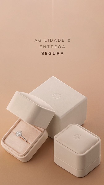 A high-end jewelry creative featuring an engagement ring in a premium box, focusing on the brand promise of speed and secure delivery.