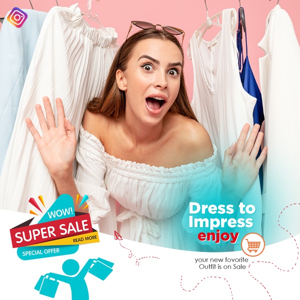 dresses, outfit sale, women clothing, fashion sale, clothing sale, tops and dresses, sale promotion, limited time deal, lifestyle, modern typography, energetic, playful, pink, neutral, blue