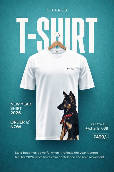 graphic t-shirt, printed t-shirt, custom t-shirt, dog print shirt, oversized t-shirt, crew neck tee, new arrival, product launch, modern typography, minimalist, bold, fresh, blue, neutral, new year