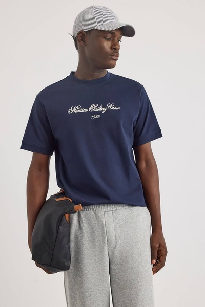 graphic t-shirt, cotton t-shirt, crew neck shirt, short sleeve top, casual t-shirt, new arrival, lifestyle, minimalist, calm, trustworthy, blue, neutral