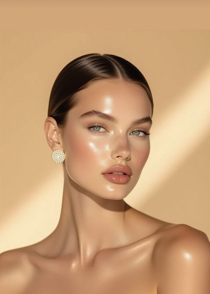 A close-up, high-quality portrait of a model showcasing healthy, glowing skin, representing the essence of a premium skin serum product.