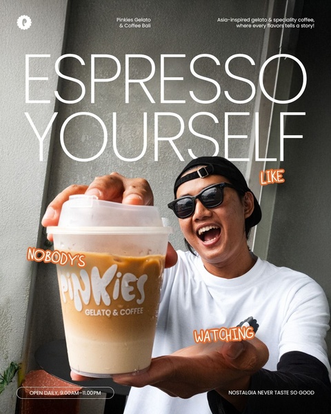 A high-energy, human-centric ad creative for iced coffee that uses a playful, conversational tone and candid photography to build brand affinity.