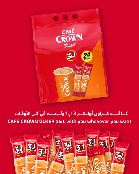 A high-visibility product hero shot featuring instant coffee sachets and a mug against a vibrant red background.