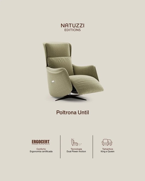 A clean, minimalist product spotlight for a high-end recliner, using soft neutral tones and clear iconography to emphasize ergonomic benefits and mechanical features.