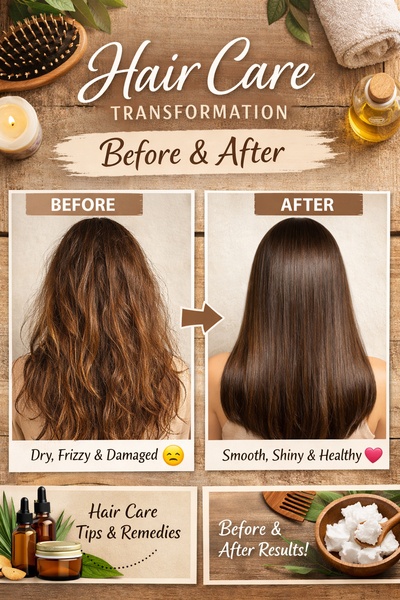 A clear, side-by-side comparison showcasing the visual improvement of hair from a damaged, frizzy state to a smooth, healthy appearance.