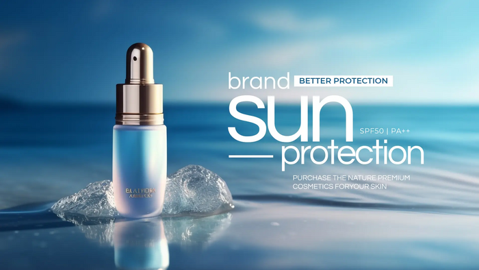 sunscreen serum, spf face serum, sun protection serum, facial sunscreen, spf moisturizer, sun care serum, product launch, brand awareness, editorial, minimalist, luxurious, fresh, blue, neutral, summer sale
